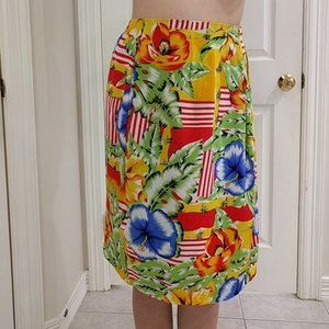 Vintage 1990s 1980s High Waisted Tropical Skirt